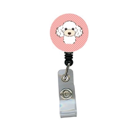 Teacher&Aposs Aid Checkerboard Pink White Poodle Retractable Badge Reel TE2916544